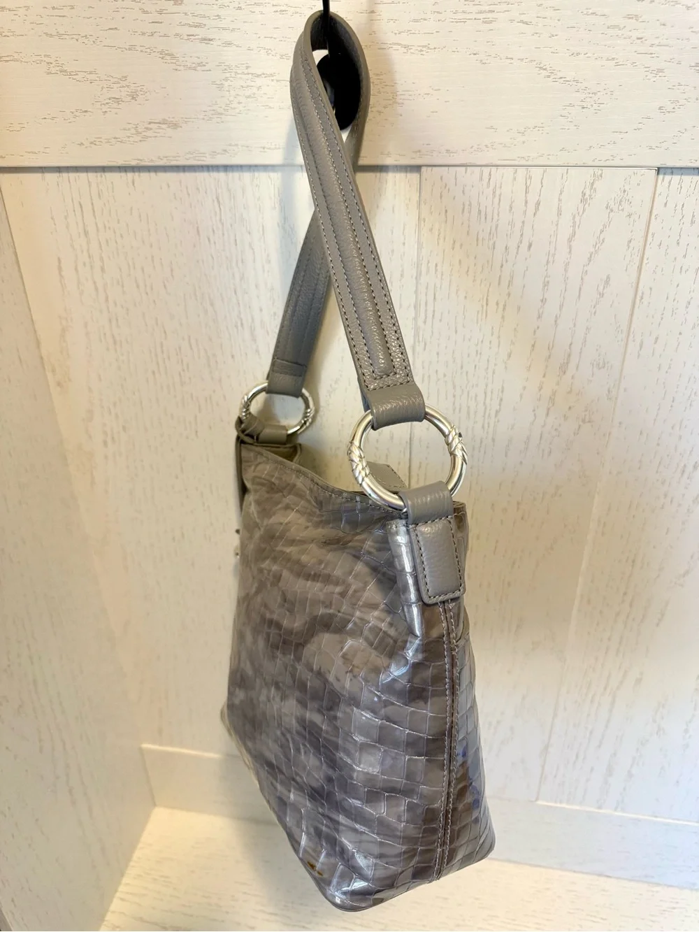 Brighton croc-embossed Chrie silver shoulder bag leather